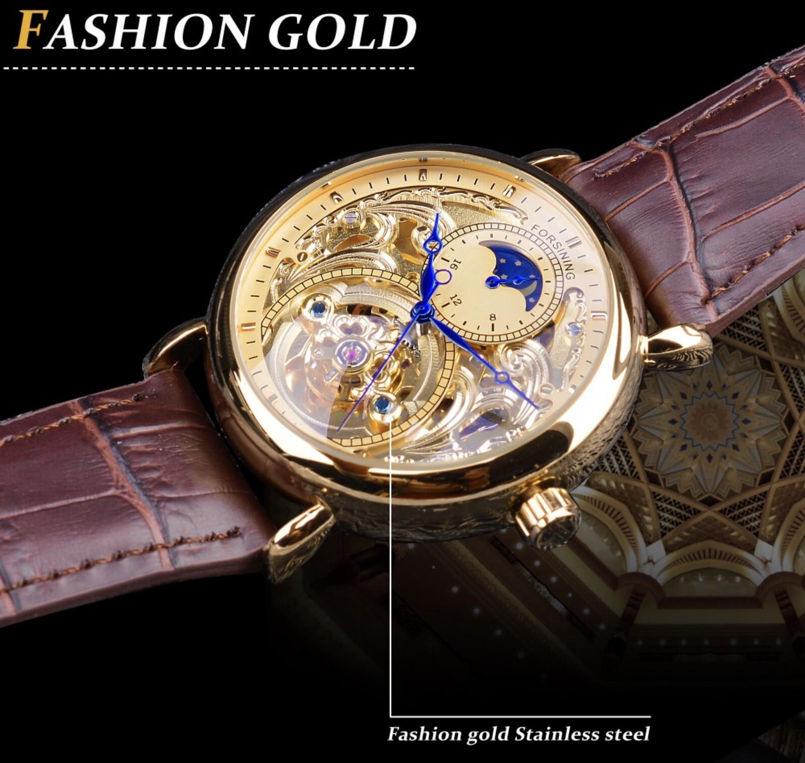 ⌚￼ Forsining Men’s Automatic Self Winding Moon Dial Self Winding Business Watch