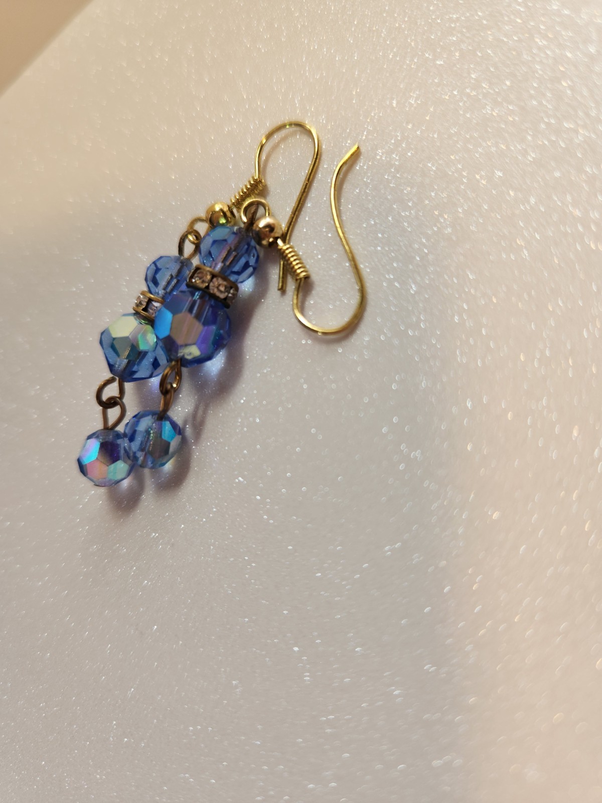Blue Crystal Beaded Dangle Drop Earrings Lobe