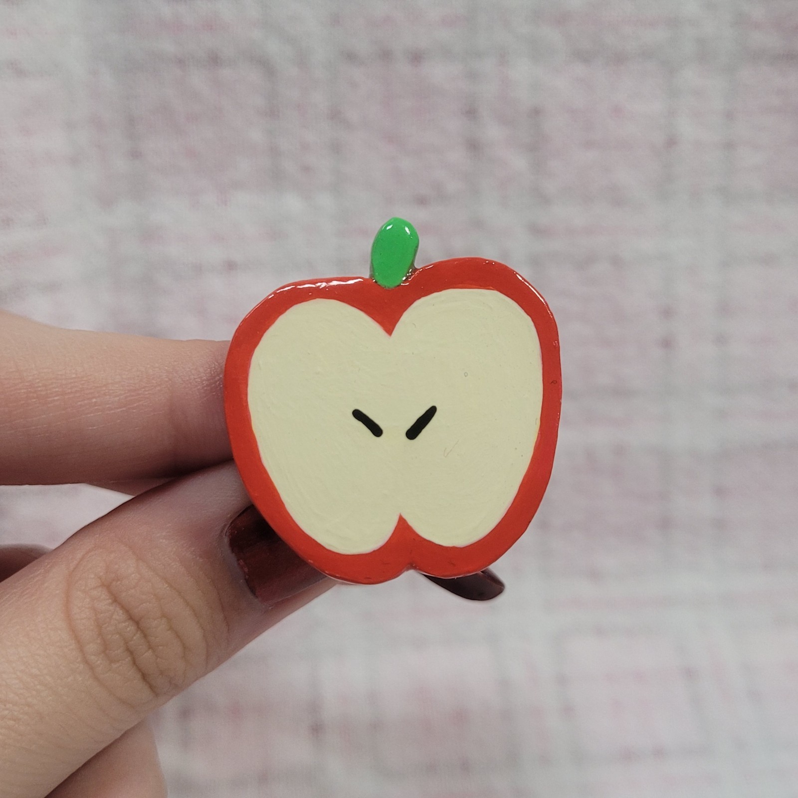 Handmade Art Polymer Clay Apple Pin Food Cute Handcrafted