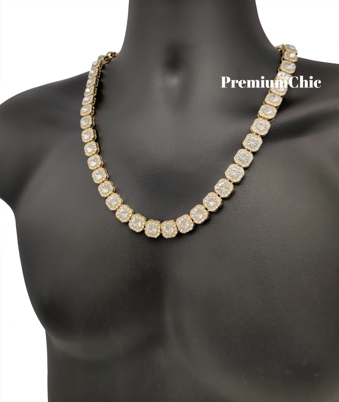 Iced Baguette Cluster Tennis Chain Choker Necklace Plated CZ Men Hip Hop Jewelry
