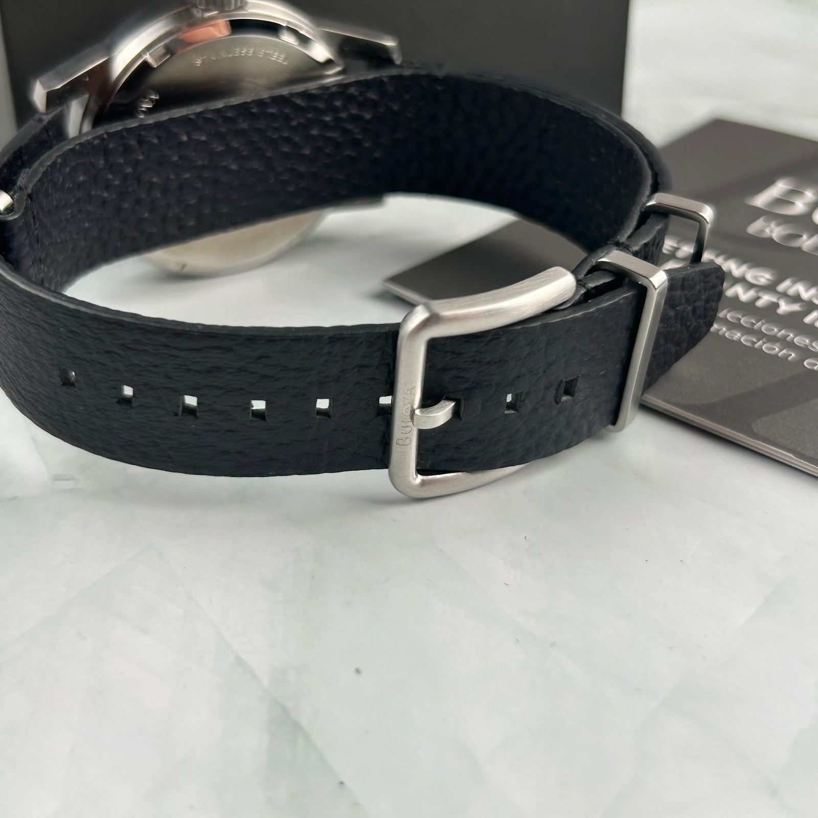 Bulova 96A246 Men’s Hack Watch Ivory Dial Black Leather Strap Automatic New 38MM