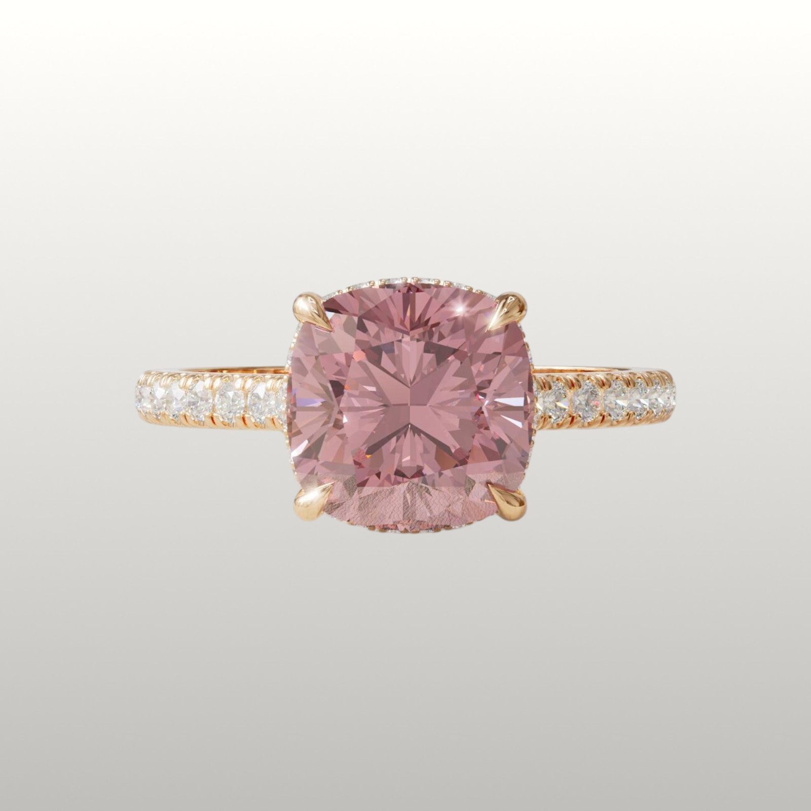 18k Rose Gold IGI Lab Created Fancy Vivid Pink Diamond Ring 3.85 Ct Cushion Cut
