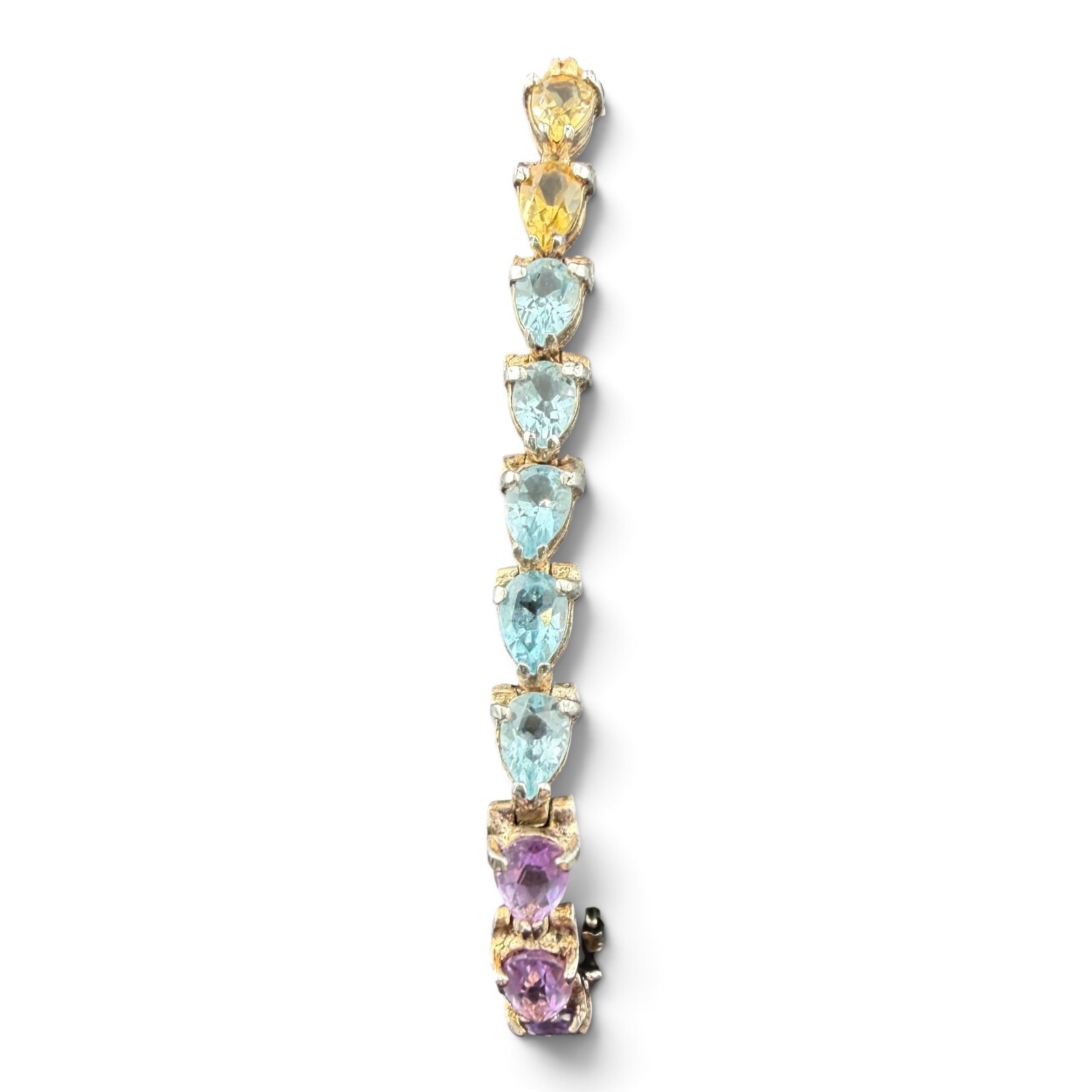 Beautiful 925 Silver and Multi Semi Precious Pear Shaped Stone Tennis Bracelet