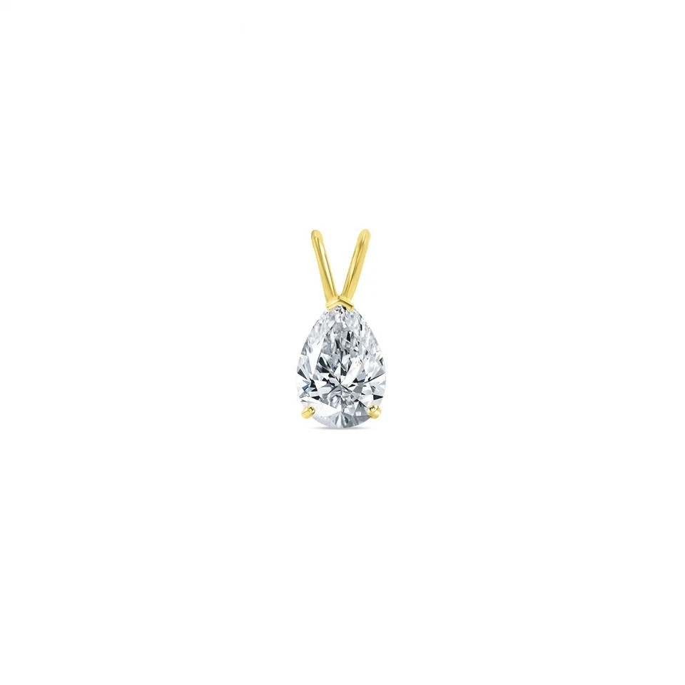 1 Ct Pear Lab Created Grown Diamond Real Solid 10K Yellow Gold Pendant Necklace
