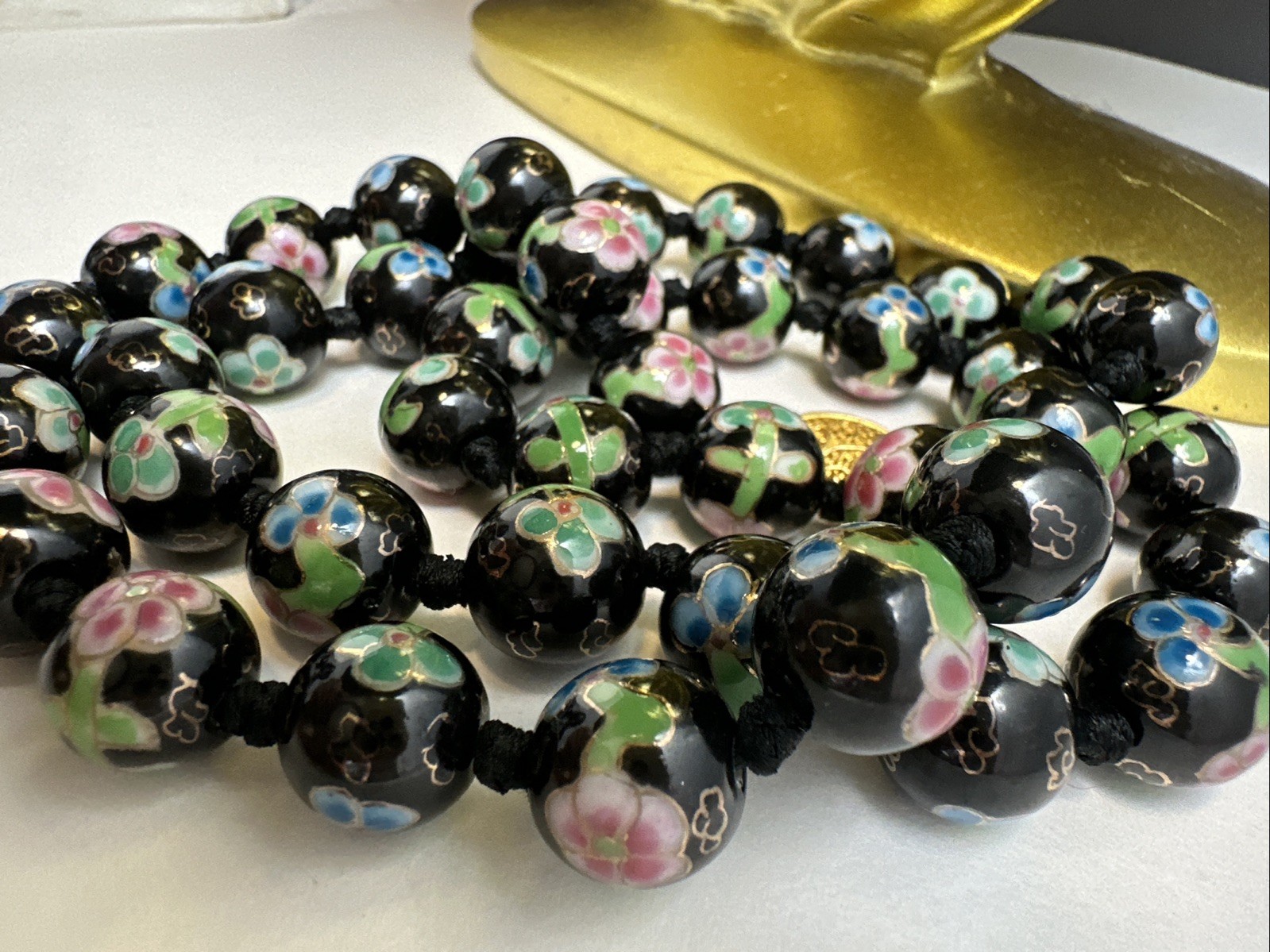 24 Inch Handknotted Hand-Painted Floral Porcelain Beaded Asian Necklace