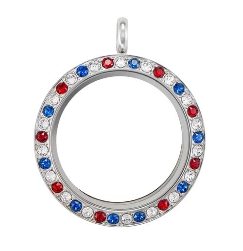 Origami Owl Large Patriotic Silver Twist Locket w Red White Blue Crystals