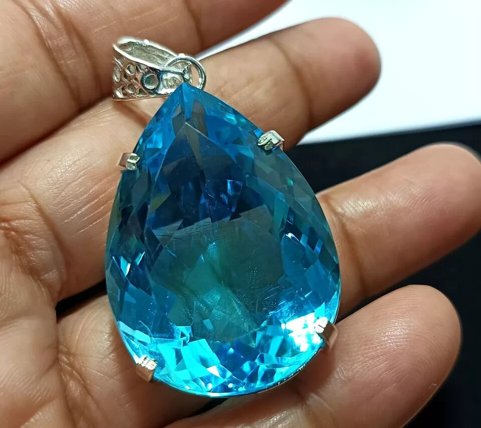 Certified Natural 100 Ct+ Brazilian Blue Pear Topaz Pendant Loose Gemstone
