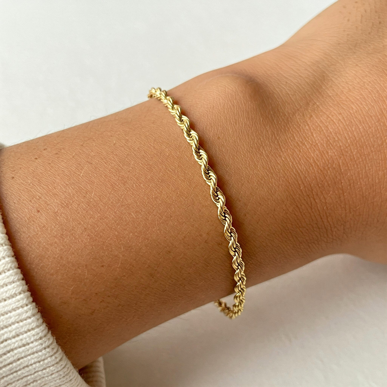 14K Real Solid Yellow Gold 2mm 3mm 4mm Rope Chain Italian Rope Bracelet 7.5″