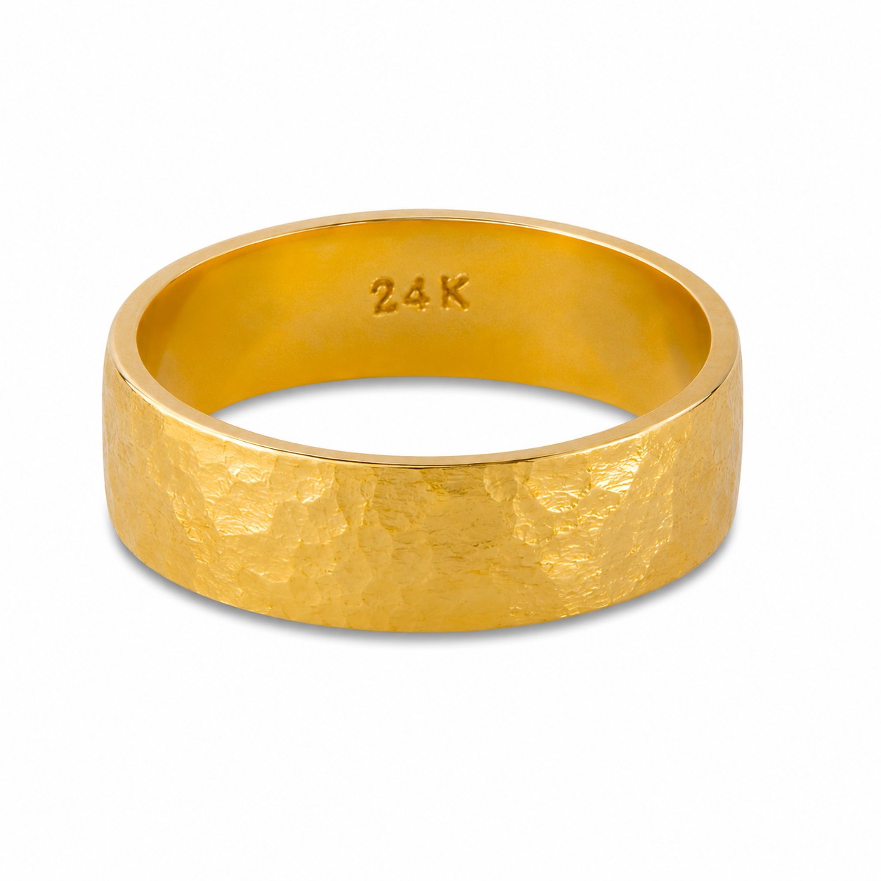 Solid 24K Yellow Gold Hammered Ring 6mm Size 3 – 12 Wide Gold Band