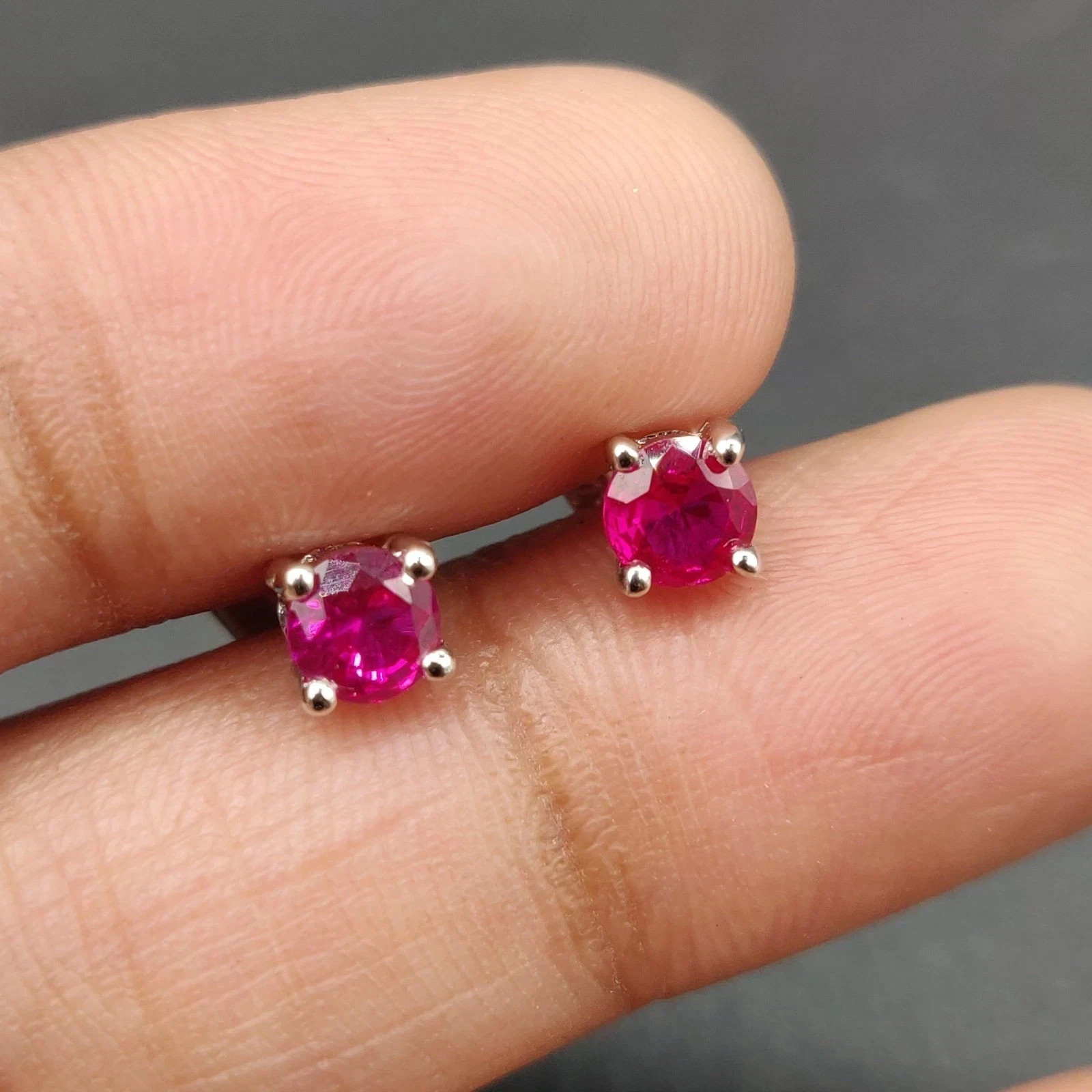 2Ct Round-Cut Lab Created Pink Sapphire Stud Earrings 14K White Gold Plated