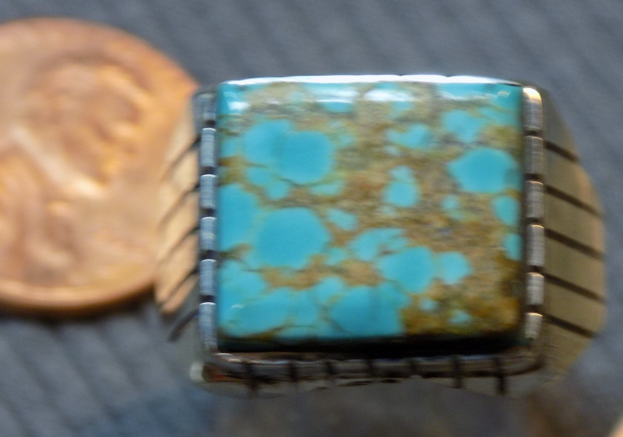 Mens Ring Sterling # 8 Turquoise stone Navajo Trevor Jack Size 9 3/4
