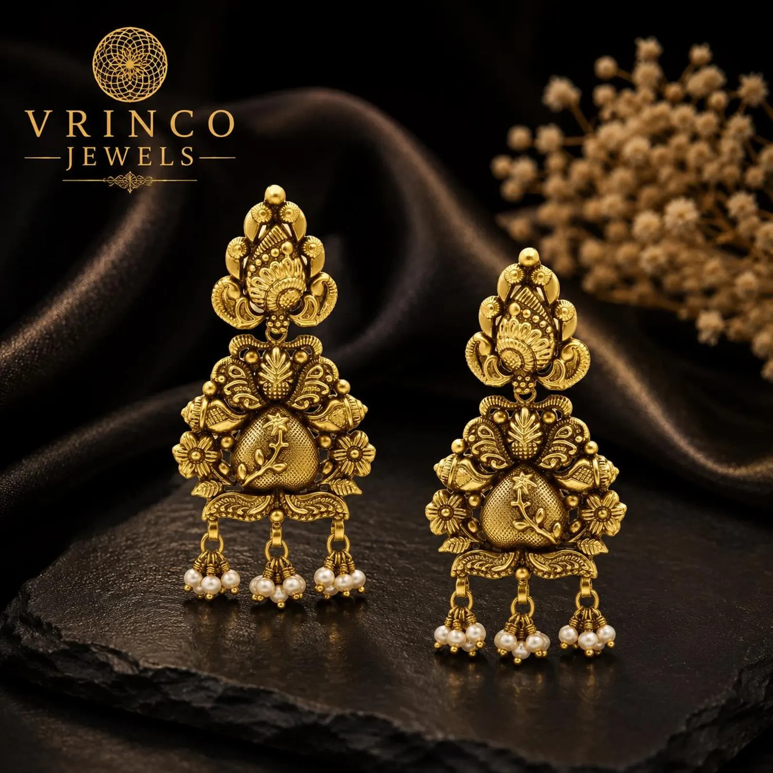 Zia 22KT Hallmarked Yellow Gold Long Earrings Traditional Luxury Jewelry Gift Wo