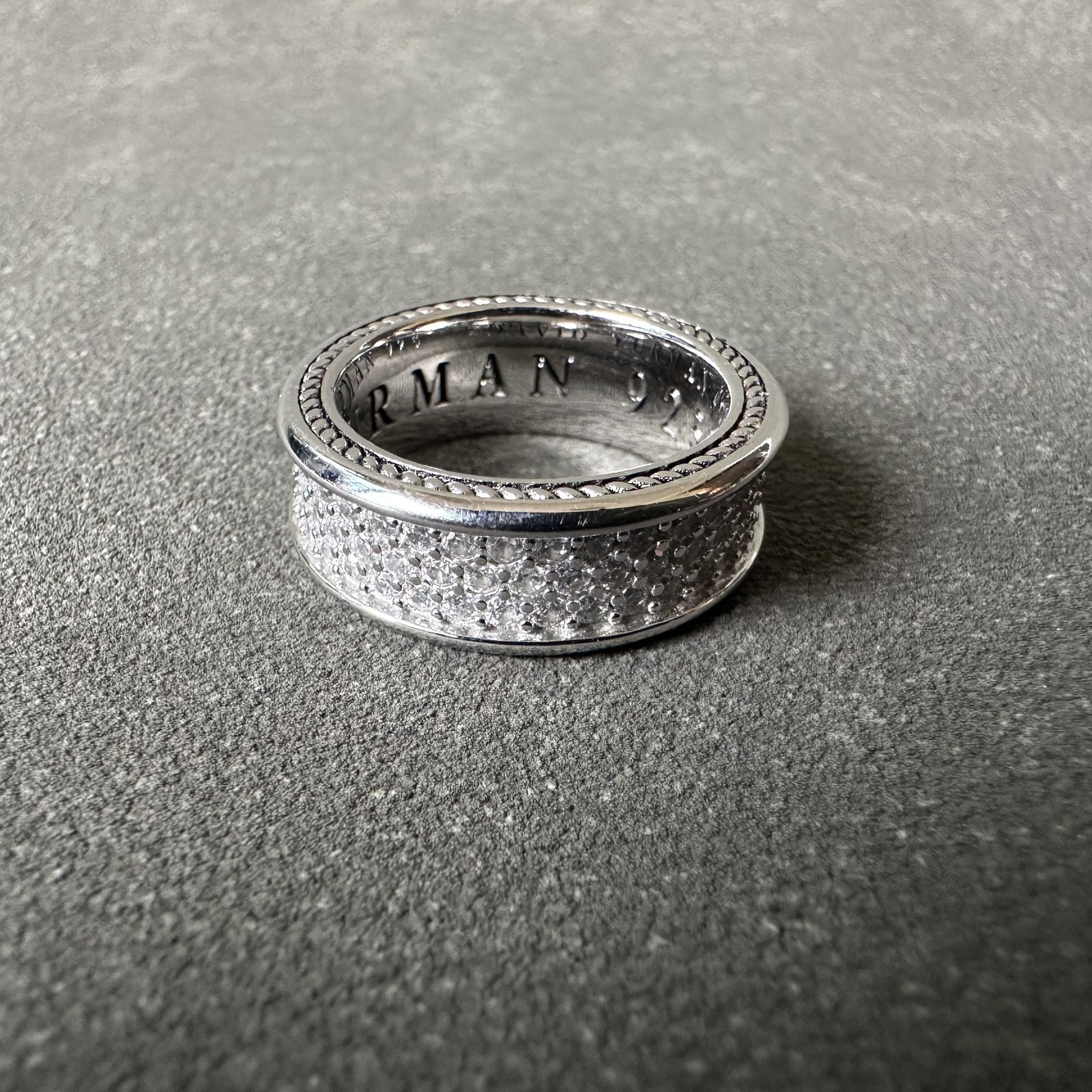 David Yurman 8.5mm Three Row Band Ring 925 Sterling Silver Pavé Diamonds Size 7