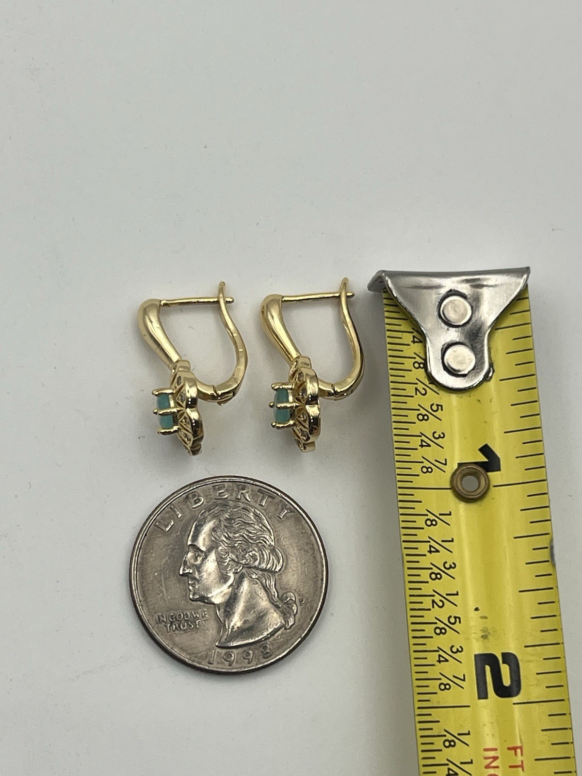 Pale blue green rhinestone gold tone flower cluster earrings