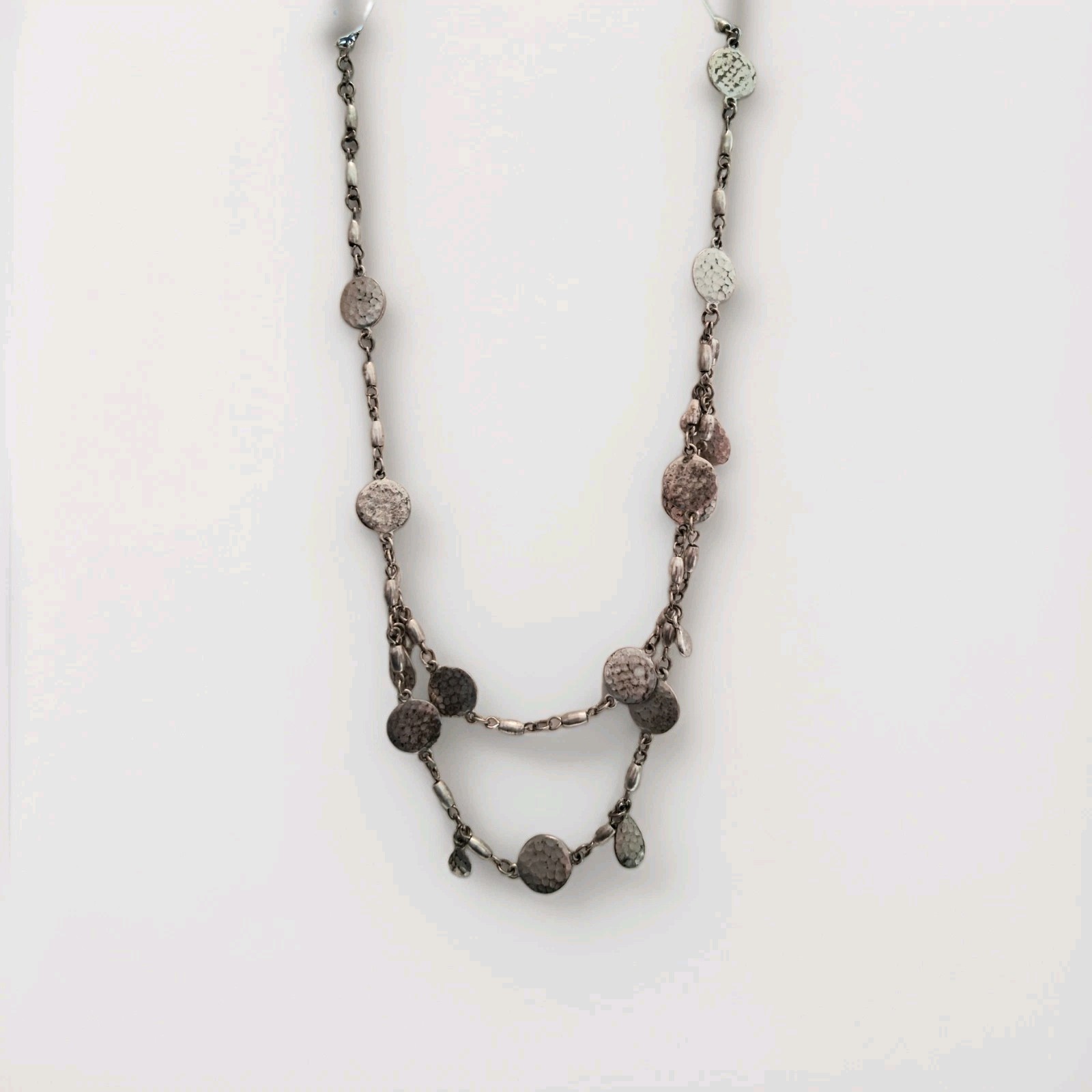 Silvertone Hammered/Textured Flat Disc Necklace
