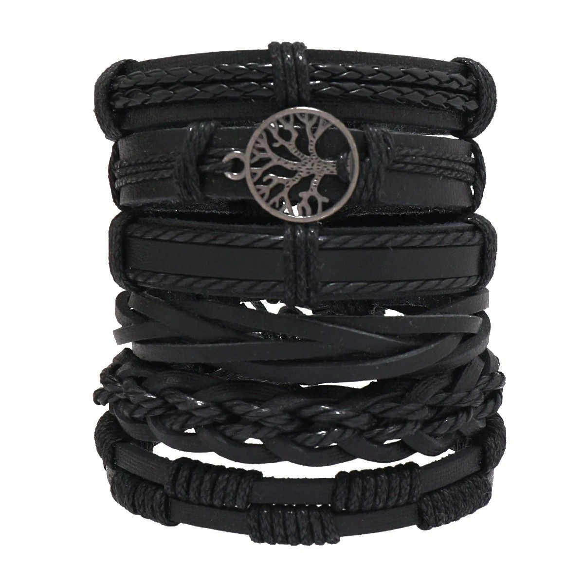 6PCS Men Women Braided Leather Rope Bracelet Set Wristband Bangle Tribal USA NEW