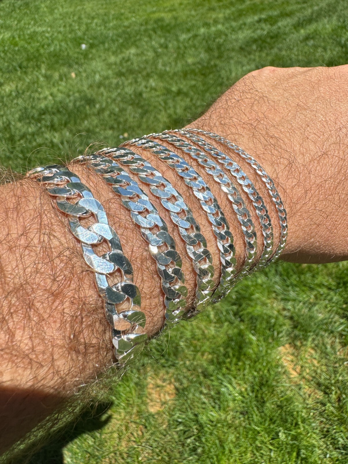 Real Solid 925 Sterling Silver Flat Curb Cuban Link Bracelet 3-10mm ITALY MADE