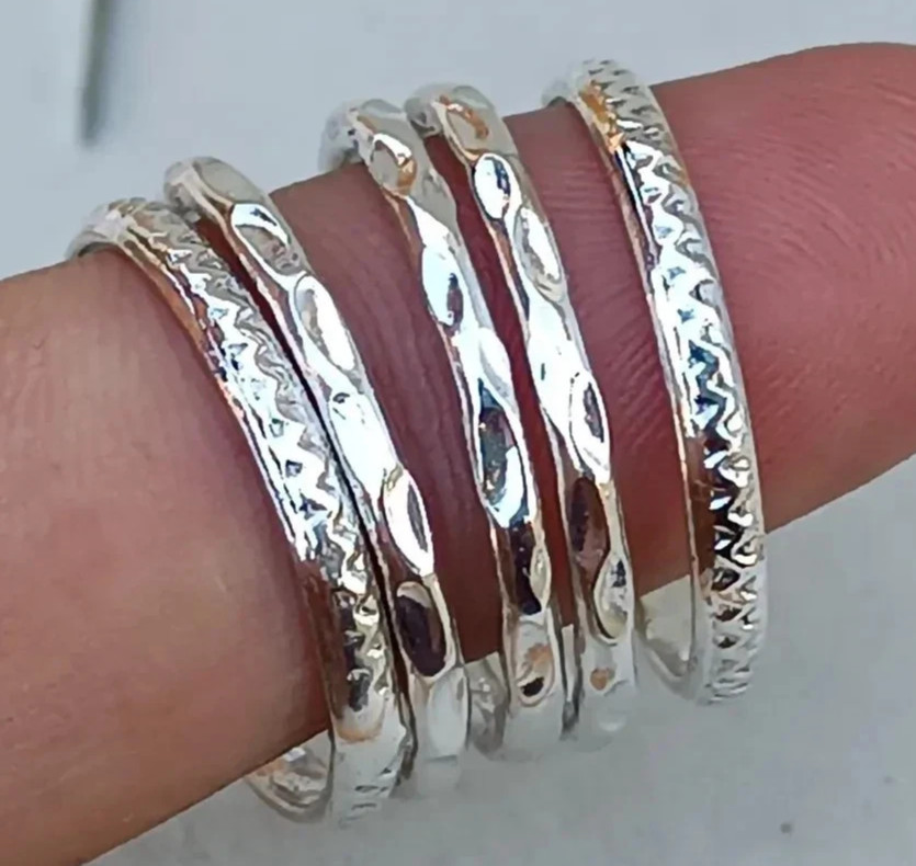 925 Sterling Silver, Solid Silver, Band Ring, Set of 5 Band Ring Stackable