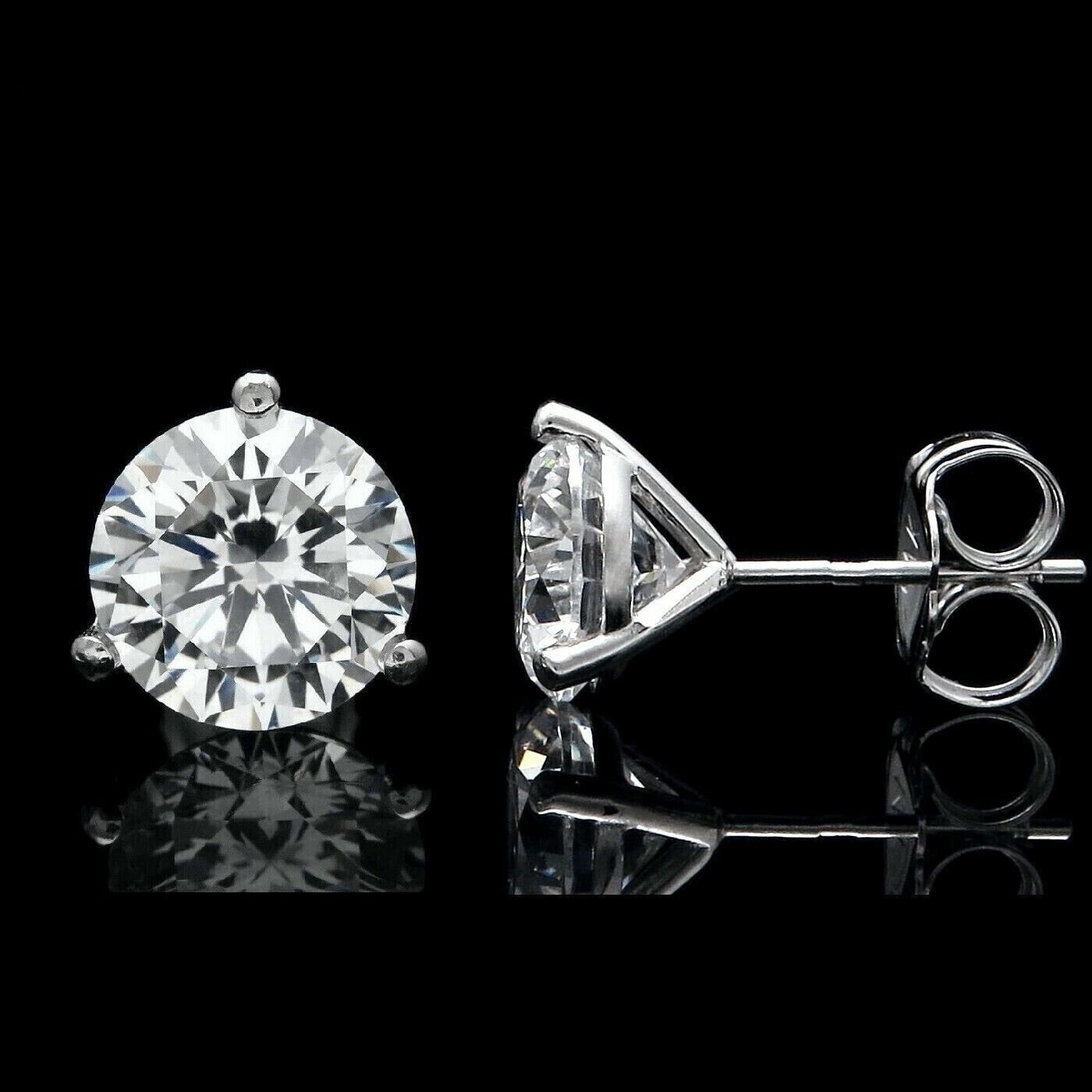 1Ct Lab Created Diamond Solitaire Round Cut Stud Earrings 14K White Gold Plated