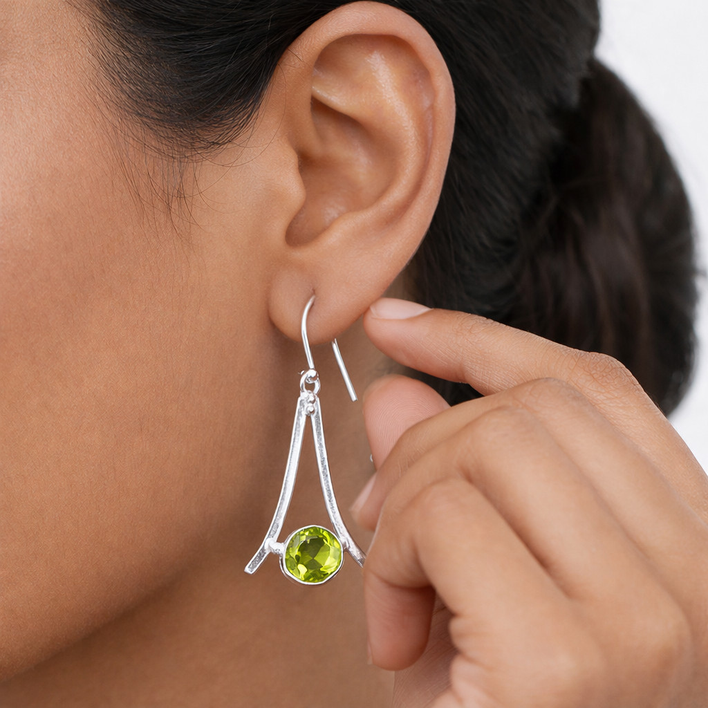 Peridot Gemstone Earrings 925 Silver Handcrafted Unique Jewelry Birthday Gift