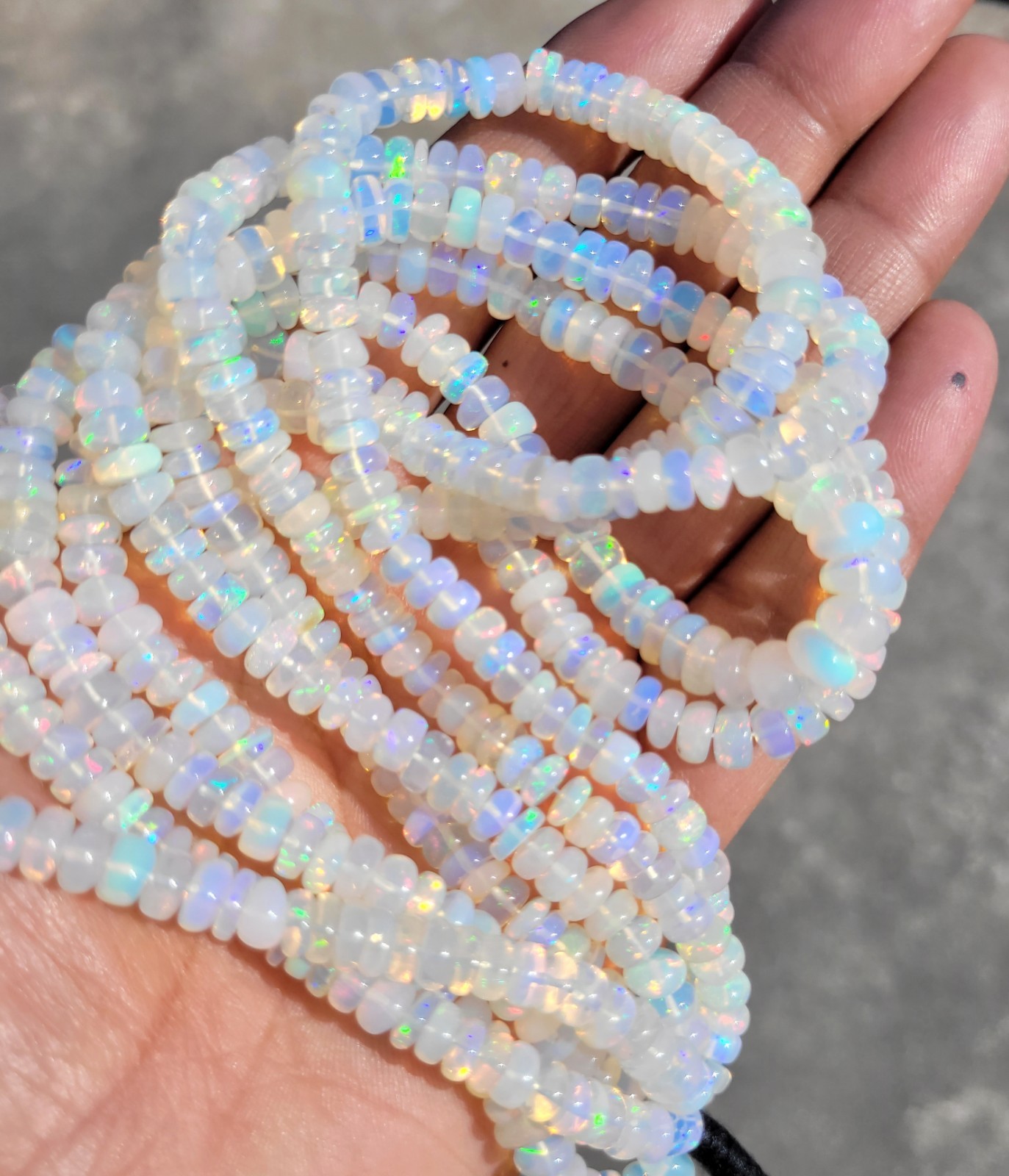AAA Ethiopian Opal Rondelle Beads 6-7mm 8 Inch Smooth Natural Welo Opal Strand