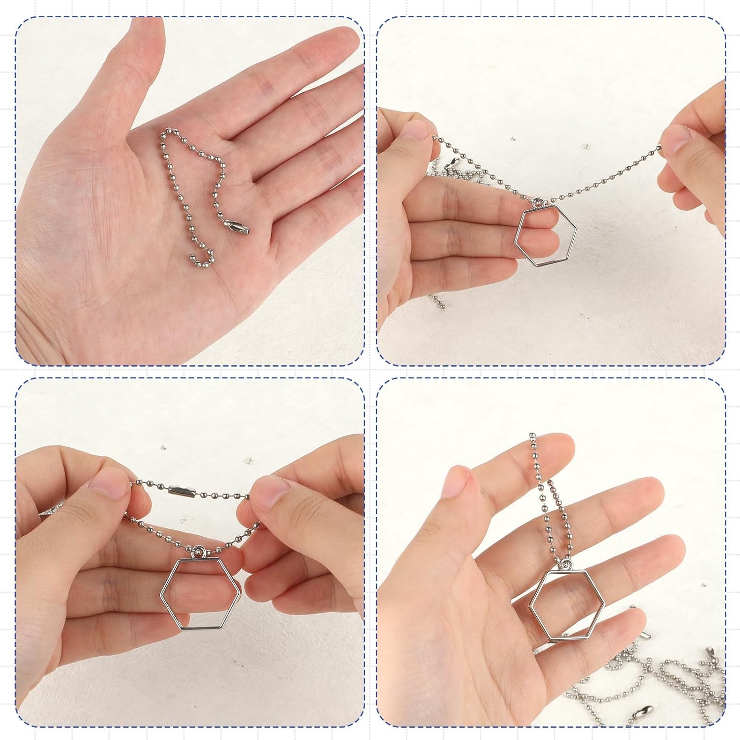 100 Pcs Ball Chain Keychain – 4.7 Inch Silver Stainless Steel Chain With 2.4mm