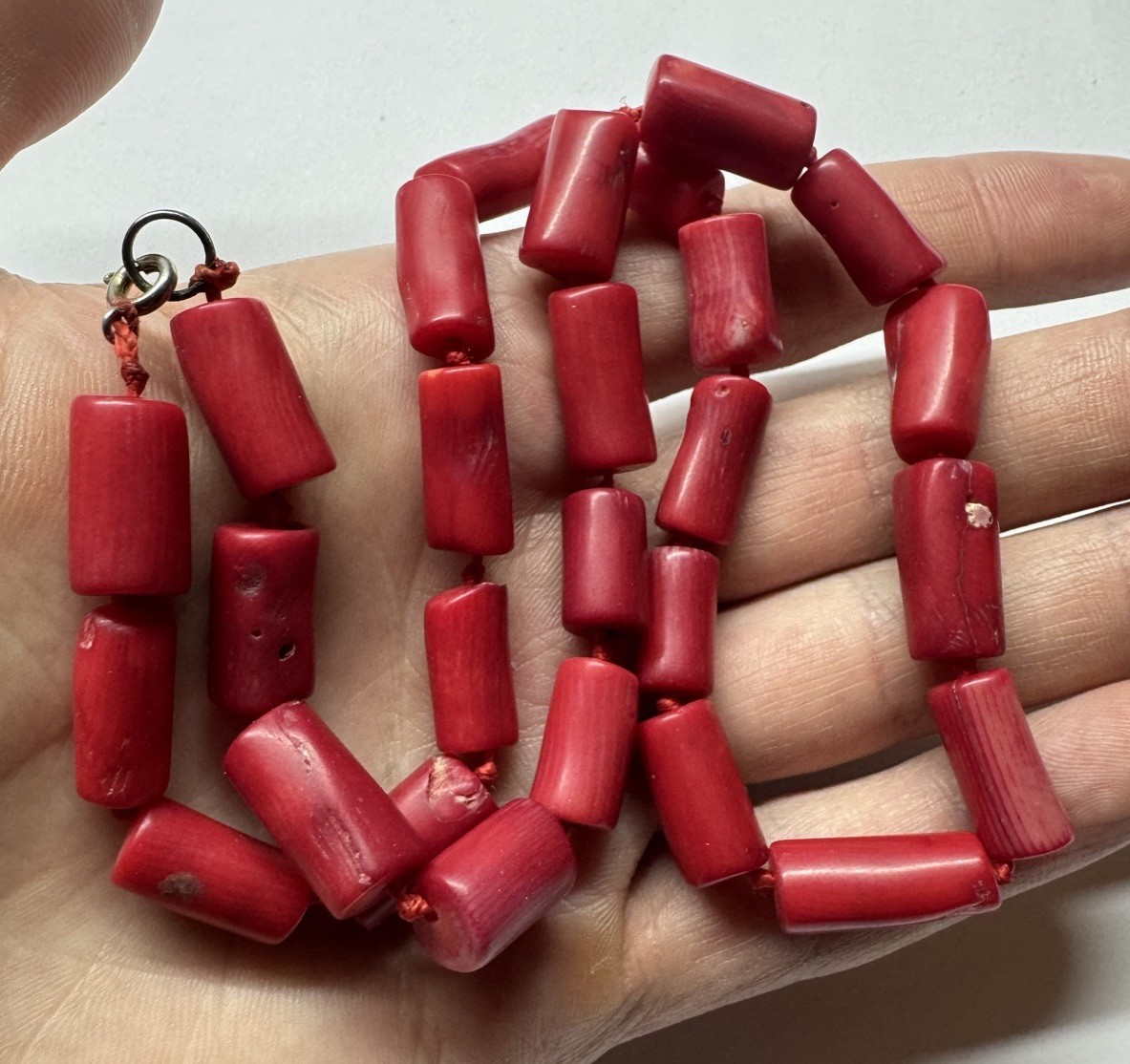 Vintage Red Bamboo Coral Bead Necklace 51g Natural Coral Material Untested