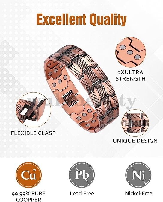 100% Pure Copper Magnetic Bracelet for Men Magnets Adjustable with Sizing Tool