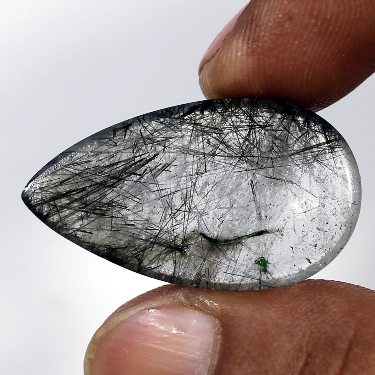 24.10 ct Natural Black Rutilated Quartz Pear Cabochon Loose Gemstone Stoneartt