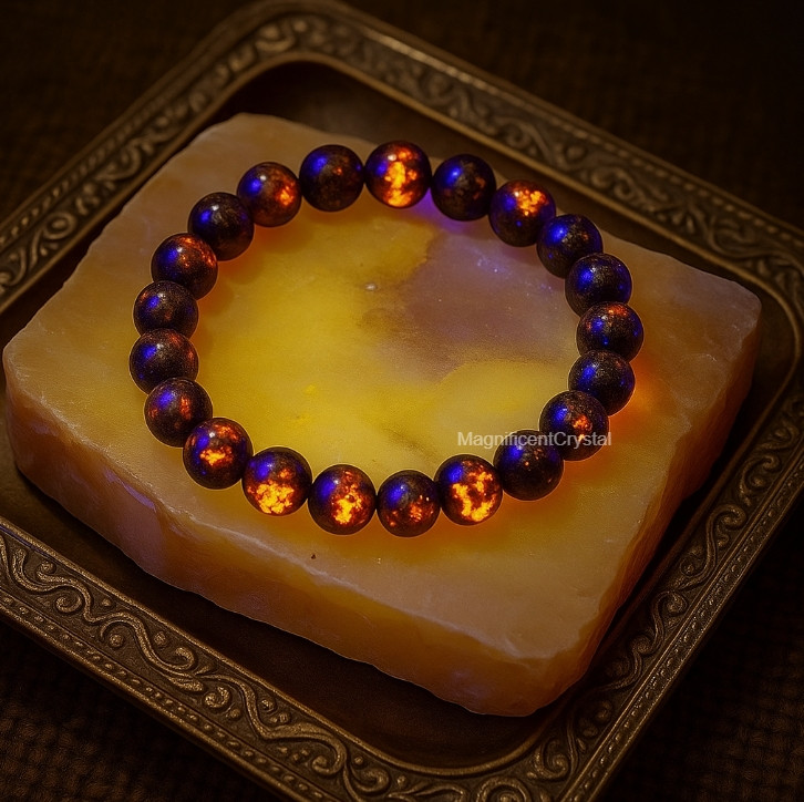 Natural Yooperlite Stone Bracelet UV Reactive Flame Gemstone Stretch Jewelry