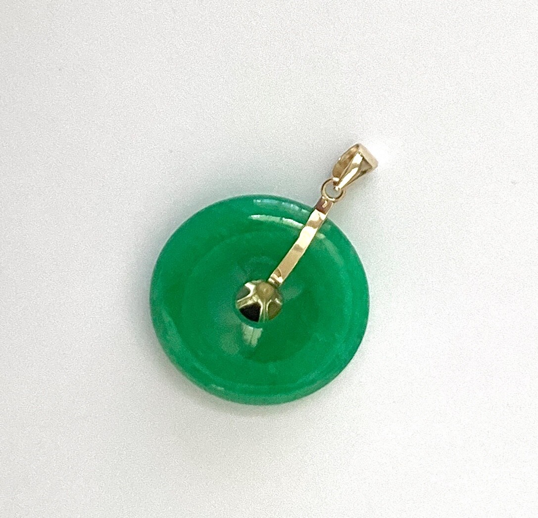 Solid 14K Yellow Gold Green Jade & Multicolor Jade Flower Pendants NEW