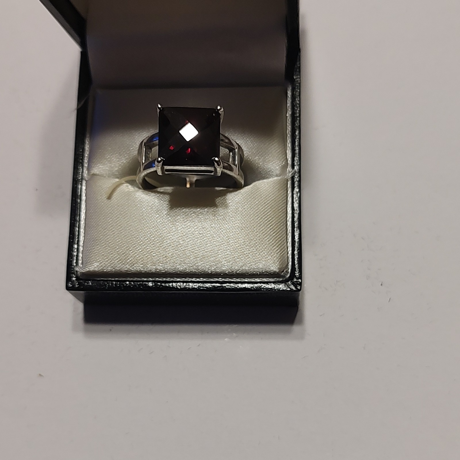 Vintage Silver 925 Square Red Stone Prong Set Cocktail Ring, Size 8