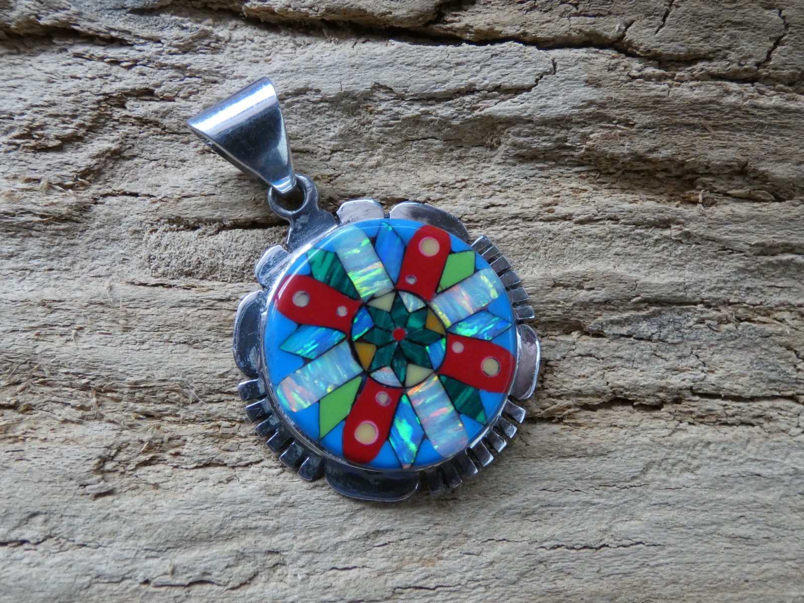 Colorful Micro Inlay Gemstone Mix Sterling Silver Aluminum Alloy Pendant AT8