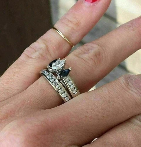 14K White Gold Finish 3Ctw Marquise Cut Created Diamond Bridal Wedding Ring Set