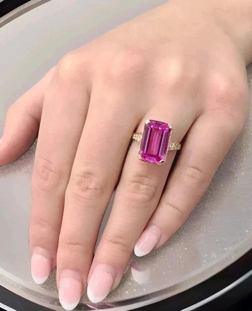 3.50Ct Emerald Cut Lab Created Pink Sapphire Wedding Ring 14K Yellow Gold Plated
