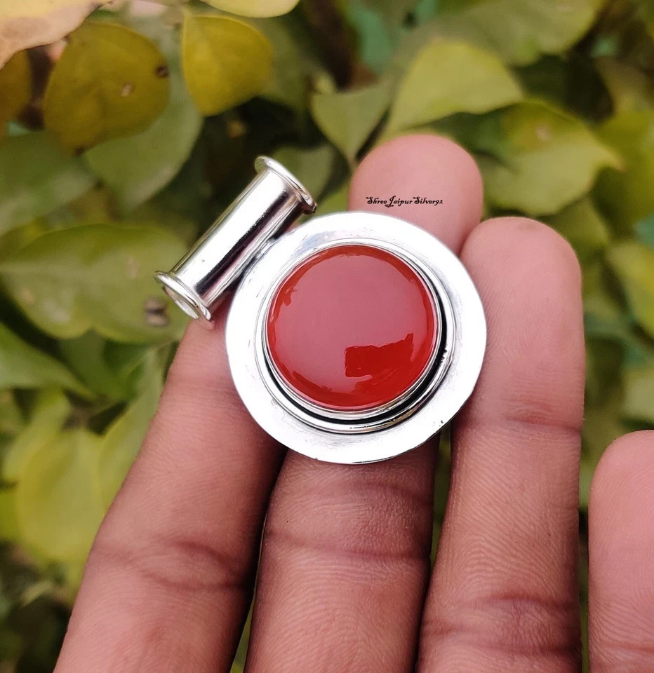 Carnelian Round Gemstone Pendant 925 Sterling Silver Handmade Lovely Pendant