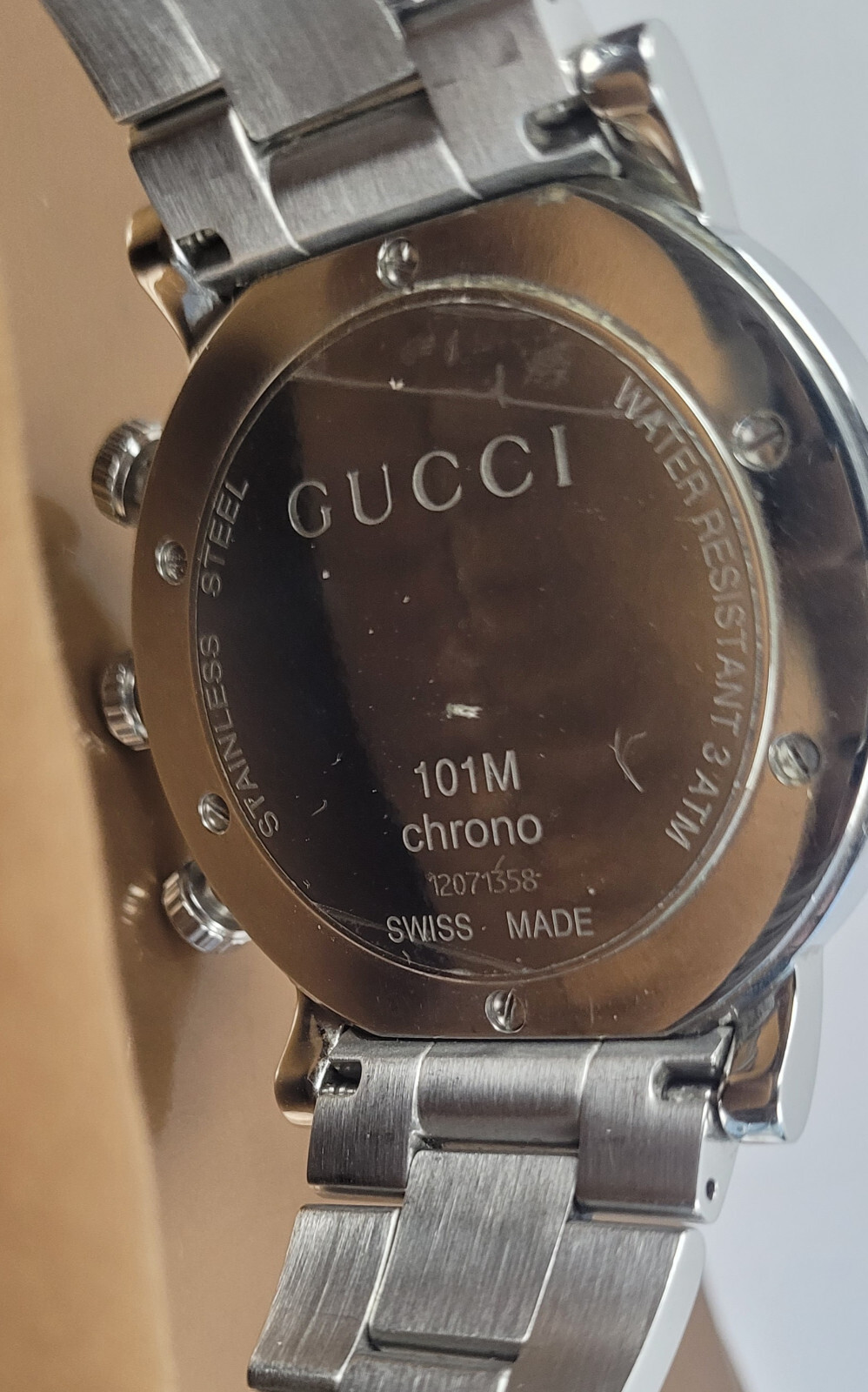 Gucci Chronoscope Watch 46 Diamond Bezel Mens’ SS Band Model #YA101309