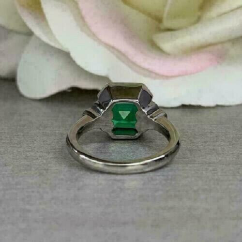 2Ct Lab Created Asscher Green Emerald Engagement Ring 14K White Gold Finish