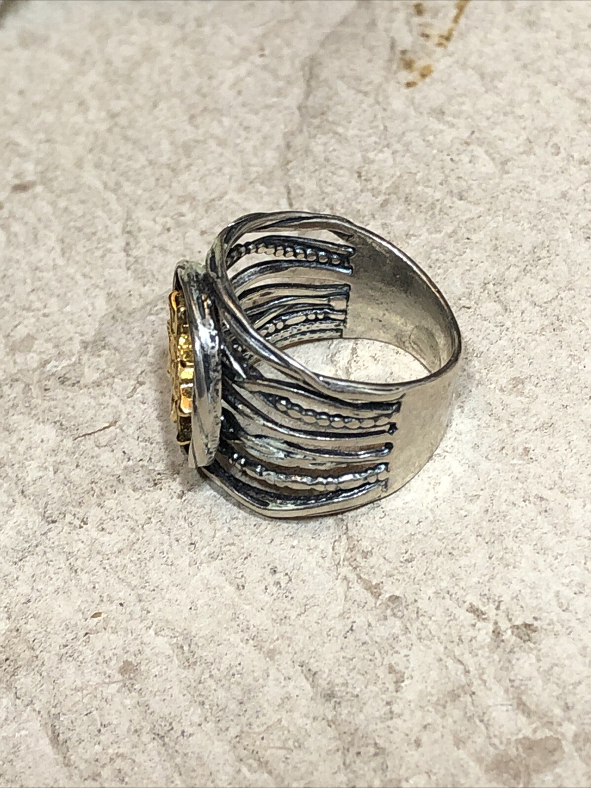 24. Shablool Didae 925 Sterling Yellow Accent SUN or STAR Ring 9g, 8.5s ISRAEL