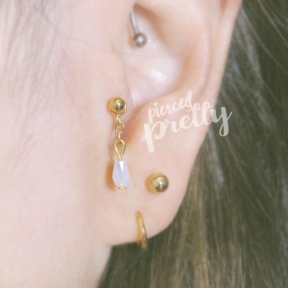 20g 16g teardrop dangle chain tragus ear stud cartilage Labret bar (optional)