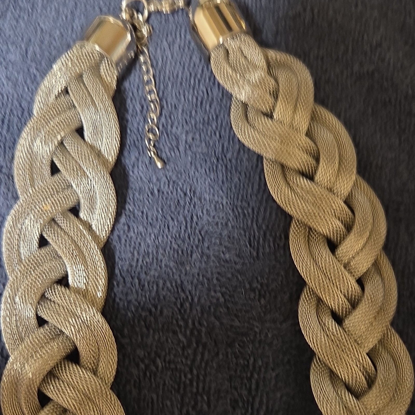 Gold Tone Braided Chain Statement Necklace Lobster Clasp Adjustable Extender