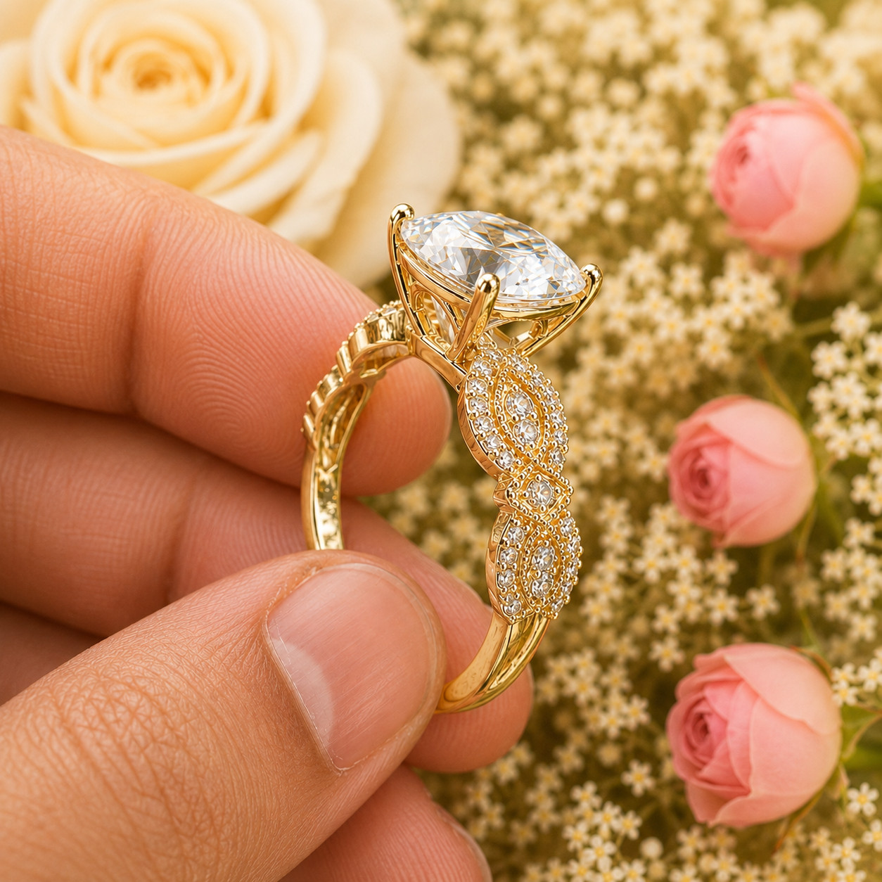 2Ct Lab Created Diamond Solitaire Engagement Ring 14K Yellow Gold Plated Silver