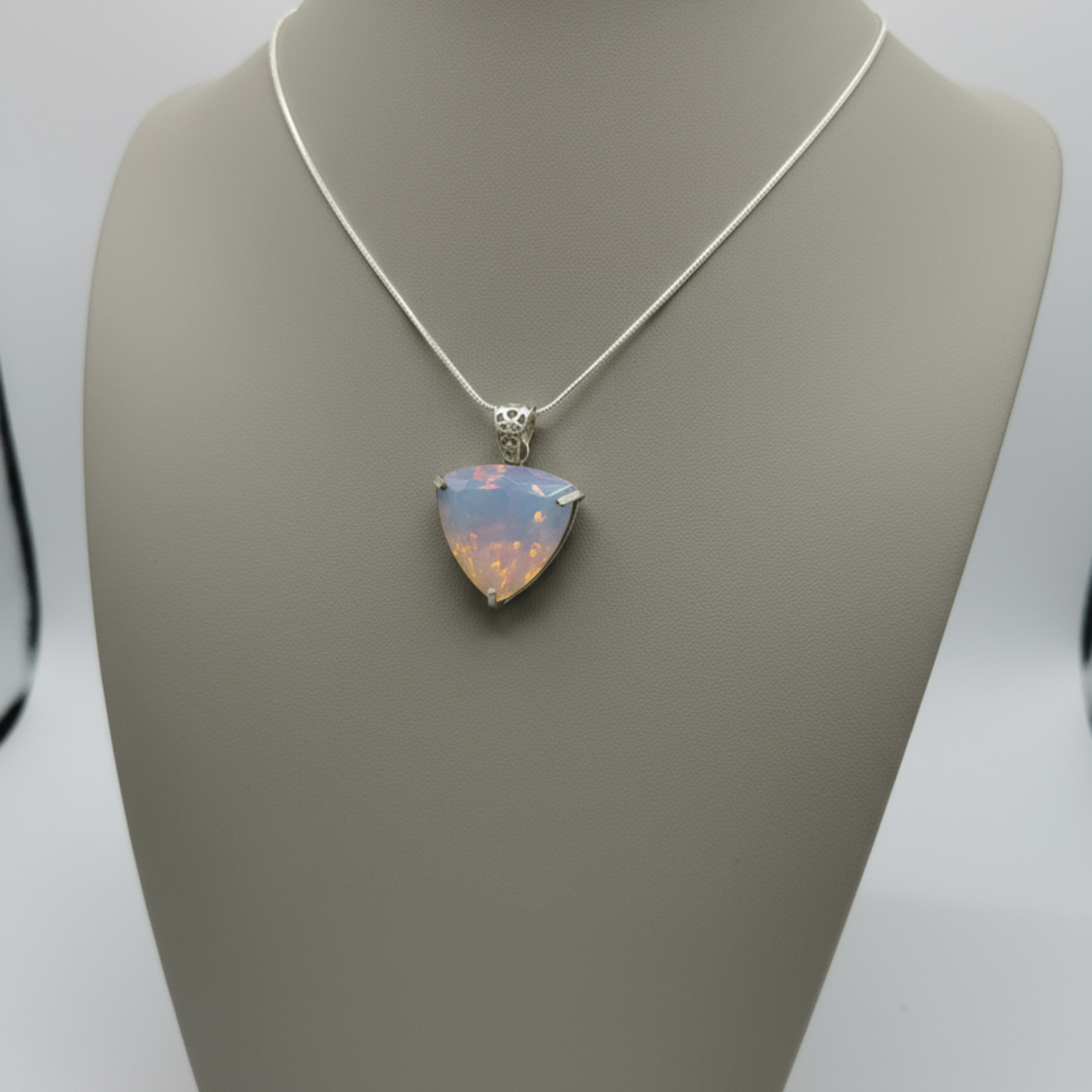 Handmade Pink Opal Trillion Cut Gemstone Pendant Natural Jewelry with Free Chain