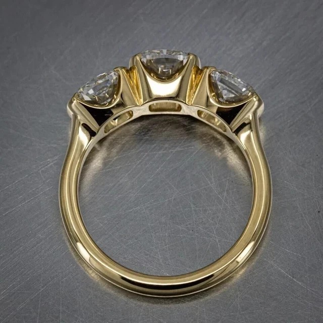 1.50Ct Cushion Cut Moissanite Three Stone Engagement Ring 14K Yellow Gold Plated