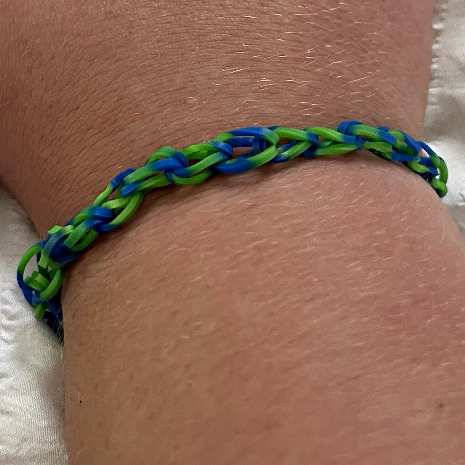 Handmade Braided Rubber Bracelet, Blue/Green, Adjustable Tie, Unisex Adults