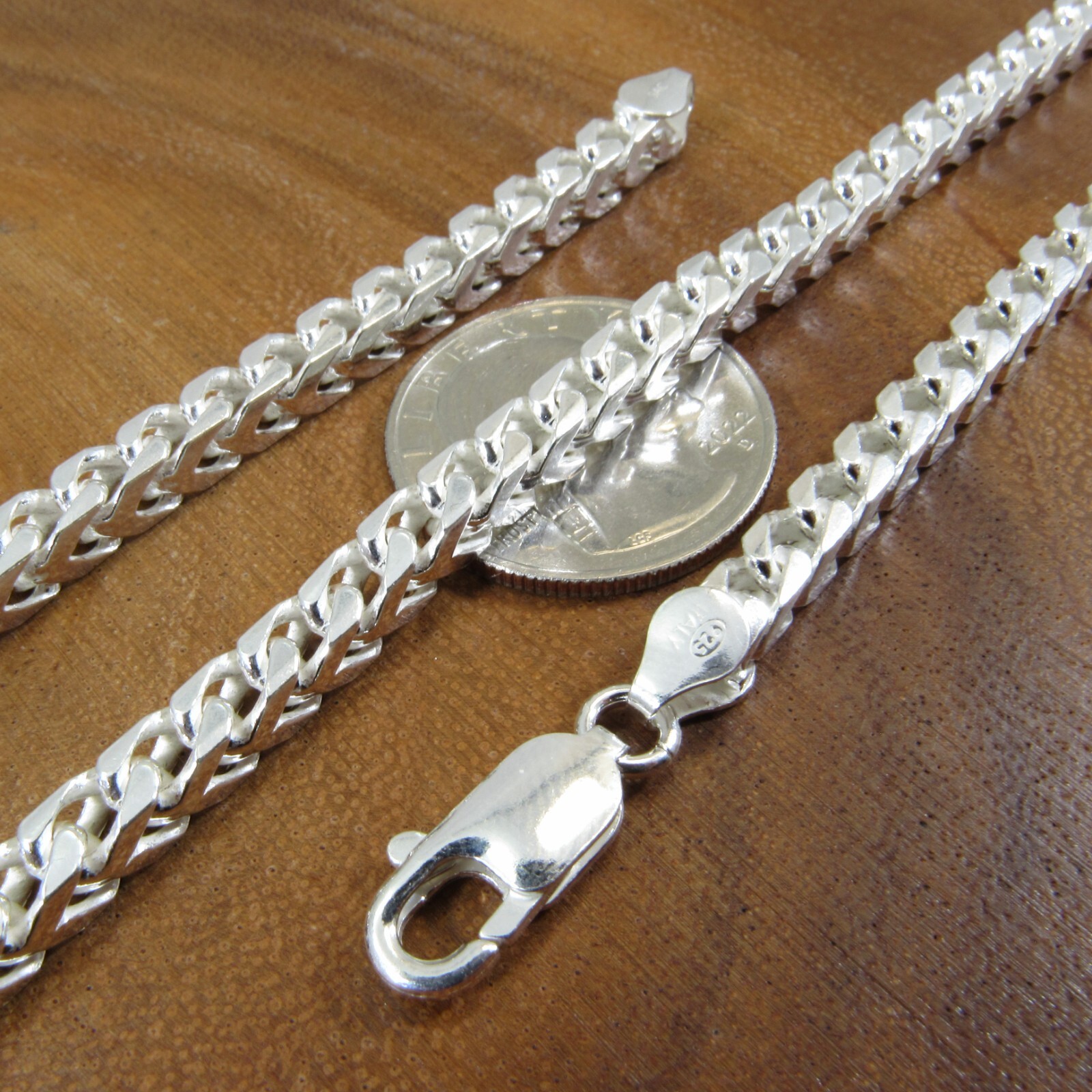 Solid 925 Sterling Silver Mens Italian Franco Link Chain, Hip Hop Jewelry, Italy