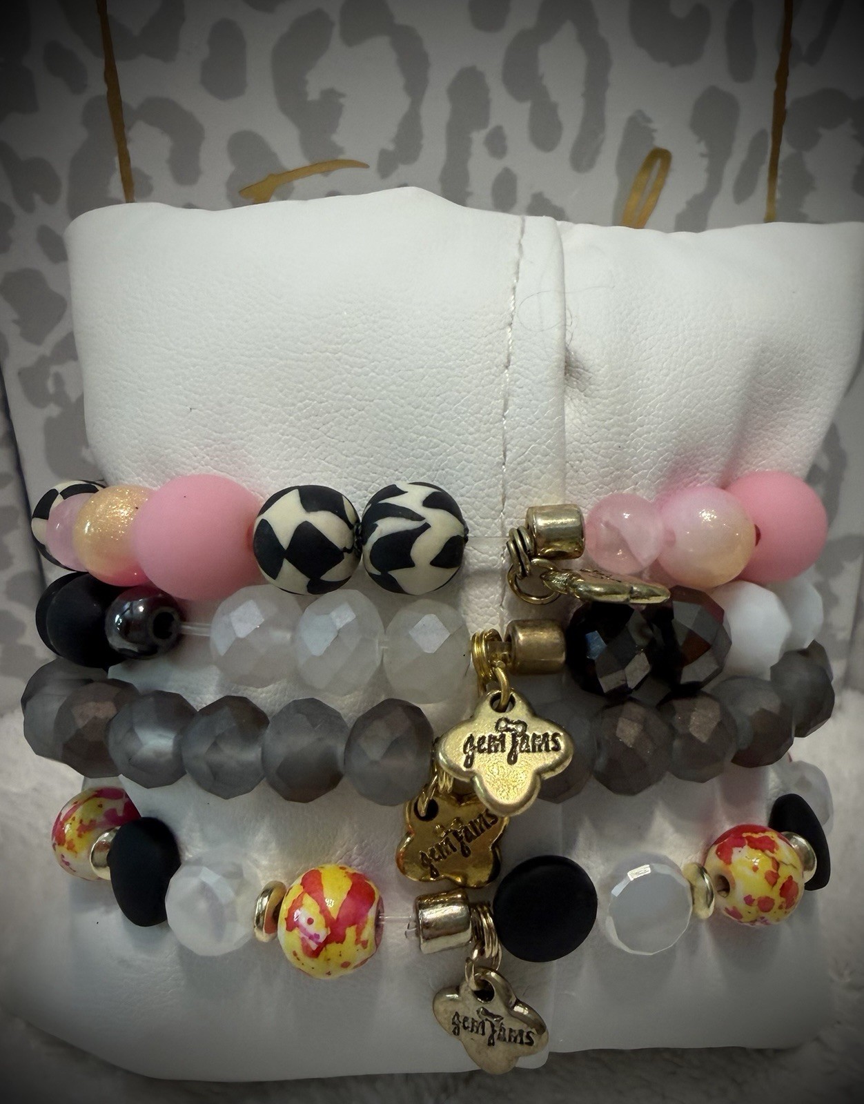 NEW! ERIMISH BRACELETS 4 pc stack – Hot Pink, Green & Gold Halloween Skulls