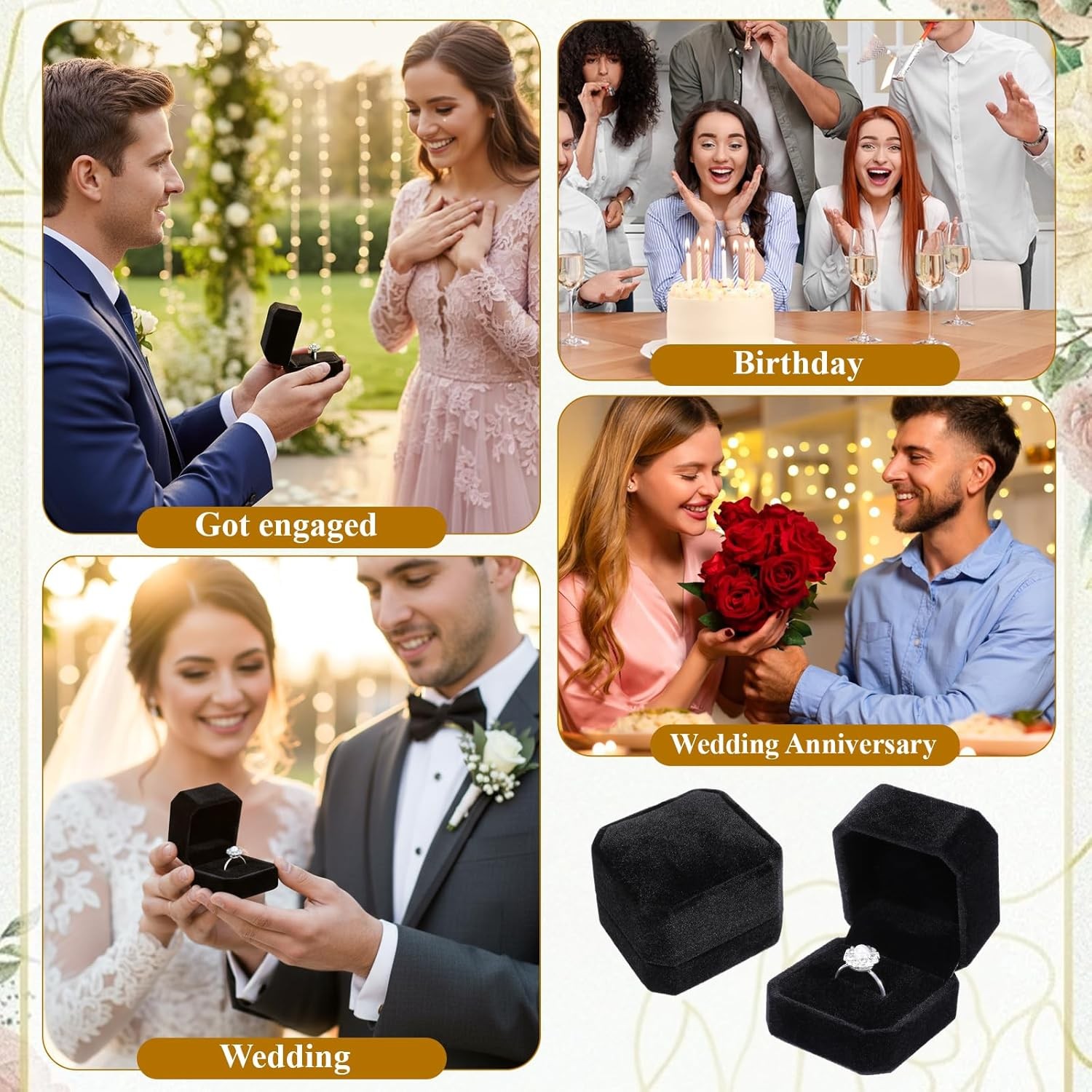 36 Pcs Black Velvet Ring Boxes Bulk, 2.13 X 1.97 X 1.54 Inch Rings Case Earring