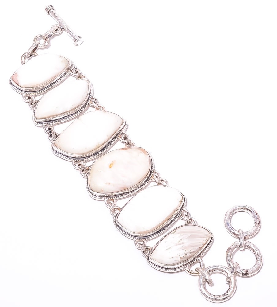 Orange Scolecite – India 925 Sterling Silver Ethnic Handmade Bracelet 7-7.99″ A6
