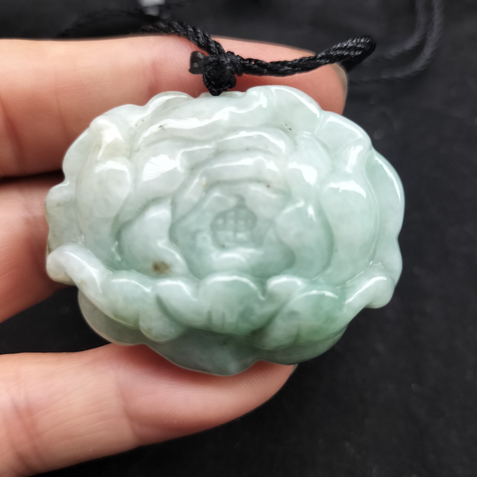 Certified Green Lavender Natural Type A Jade Jadeite Carved Flower 富贵花开 Pendant